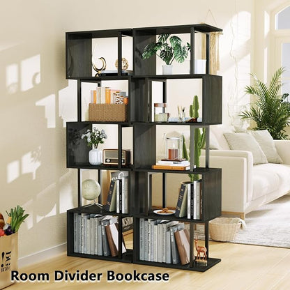 Furologee 6 Tier Bookshelf Tall Geometric Bookcase, S Shaped Industrial Display - Image 4