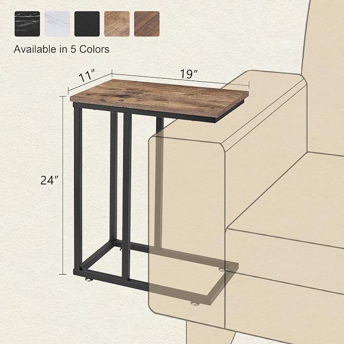 VECELO C Shaped End Side Table for Sofa Couch and Bed Snack TV Tray for Living - Image 3