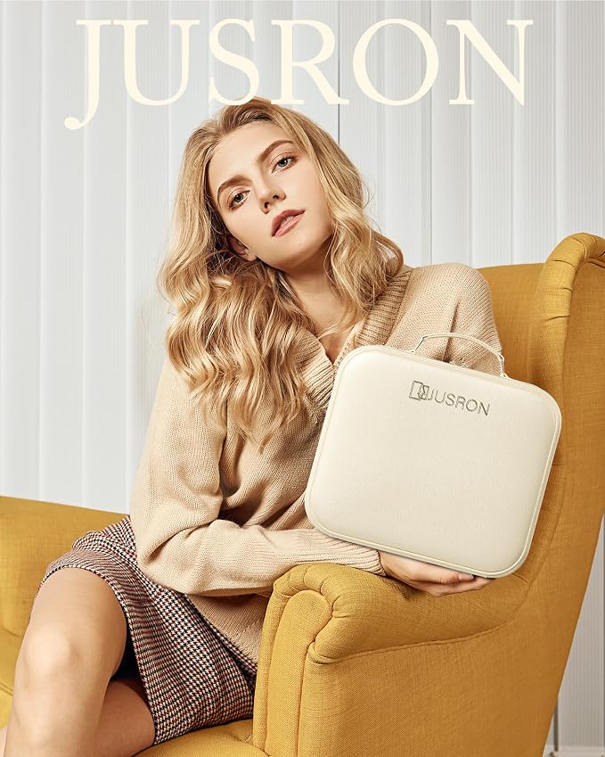 JUSRON Travel Makeup Bag With LED Mirror, Cosmetic Train Case with Light up - Image 6