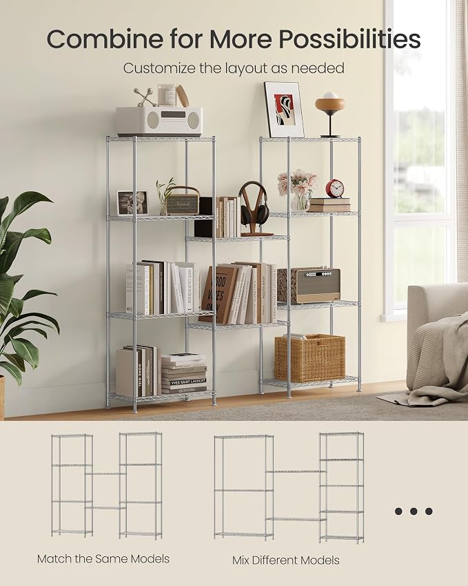 SONGMICS Storage Shelf, Metal Wire Shelving Unit, Adjustable Shelves, - Image 6