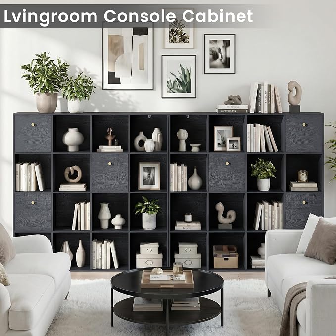 Black Cube Storage Organizer, 16 Open Cubes Bookshelf - Image 6
