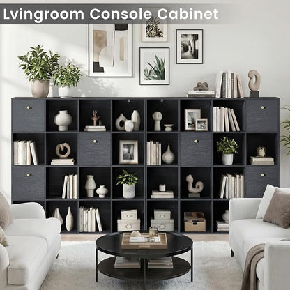 Black Cube Storage Organizer, 16 Open Cubes Bookshelf - Image 6