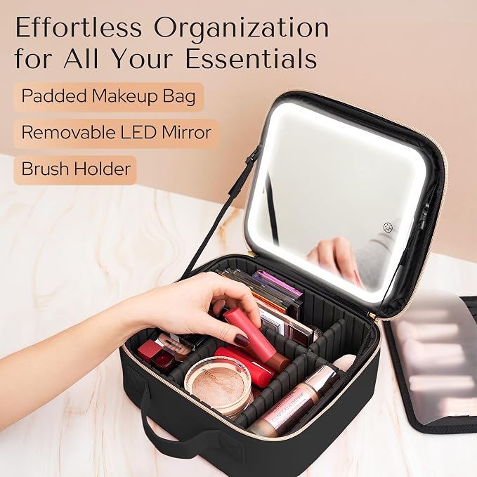 Makeup Bag with LED Mirror – Travel Cosmetic Organizer with Lighted Mirror - Image 2