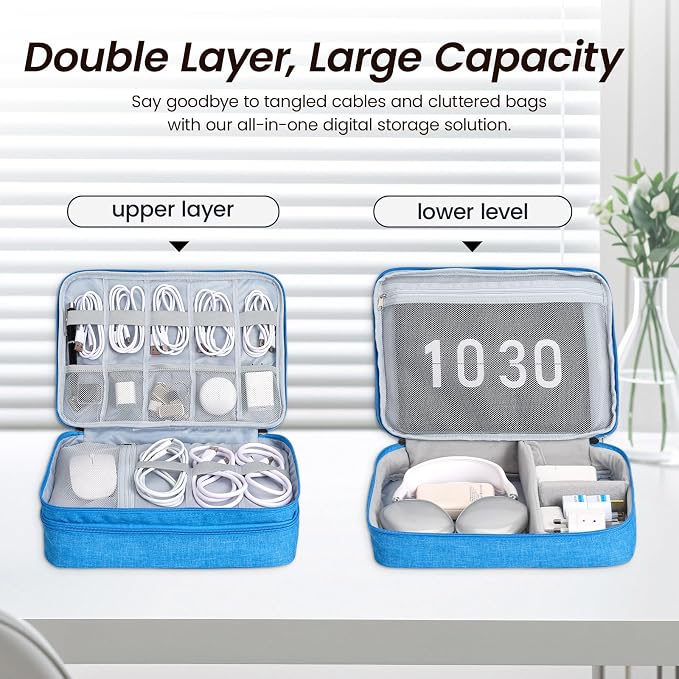 Large Electronic Organizer Travel Case, Double Layer Tech Pouch - Image 4