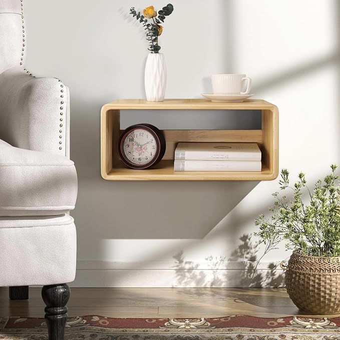Floating Nightstand, Wall Mounted Bedside Table Wood Bedside Shelf Floating - Image 3
