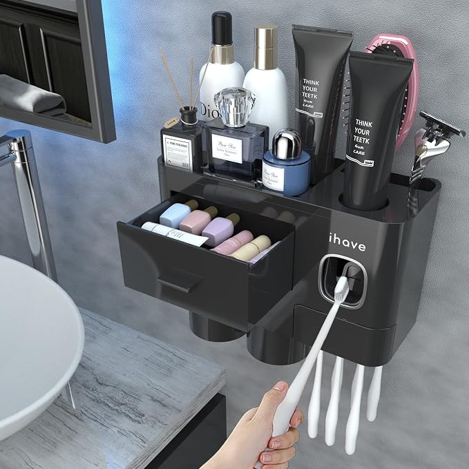 iHave Toothbrush Holders for Bathrooms, 2 Cups Toothbrush Holder Wall Mounted by ihave