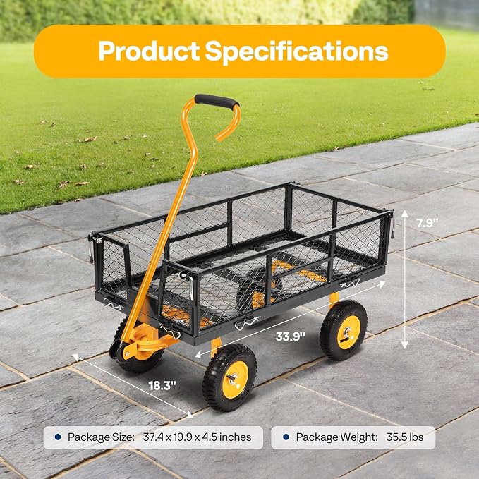 VIVOHOME Heavy Duty 550 Lbs Capacity Mesh Steel Garden Cart Folding Utility - Image 7
