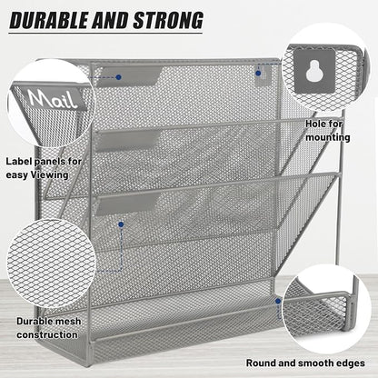 EASEPRES Desk File Organizer Mesh 4-Tier, Hanging Wall Mount Document - Image 3