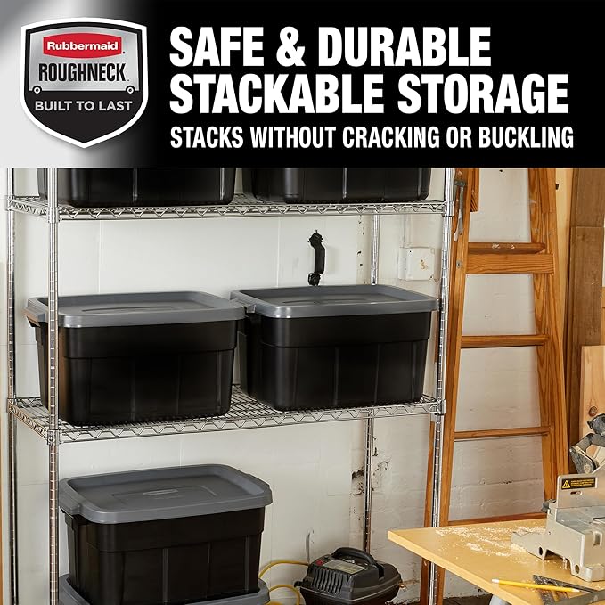 Rubbermaid Heavy Duty Black Storage Bins Plastic Totes - Image 5
