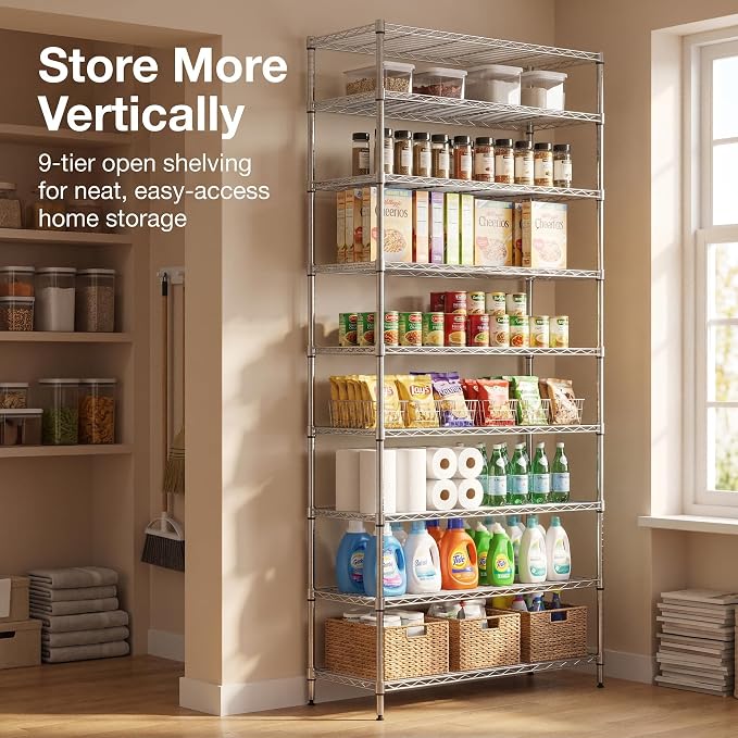 Finnhomy 9-Tier Wire Shelving Unit Adjustable Steel Wire Rack Shelving - Image 7