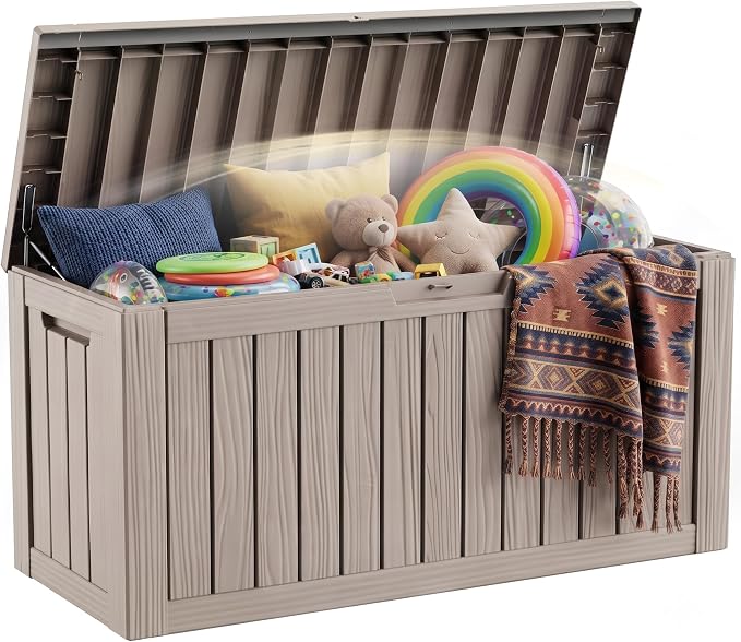 EFU Outdoor Storage Box 140 Gallon Deck Box Lockable UV Resistance Waterproof by EFU
