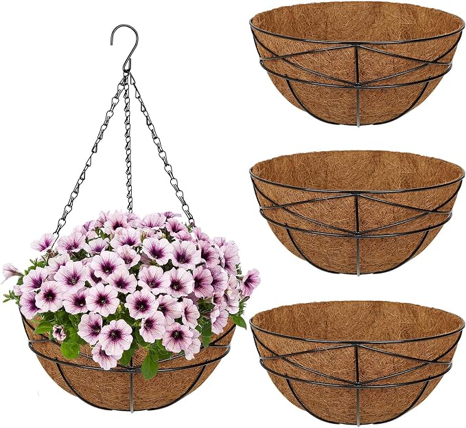 4 Pack 12 inch Metal Hanging Baskets by NatureCrafted