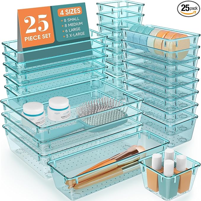25 PCS Drawer Organizer Set, 4 Varied Size Bathroom and kitchen Drawer cabinet by StorMiracle