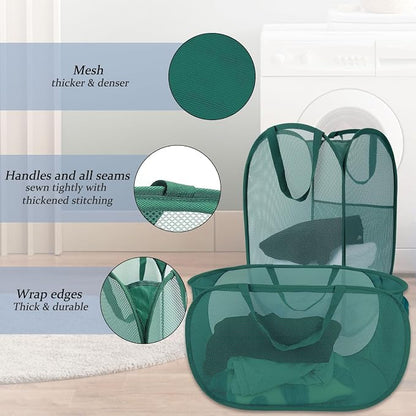 Upgraded Extra Large Mesh Pop Up Laundry Hamper 2 Pack, 100L Foldable Laundry - Image 4