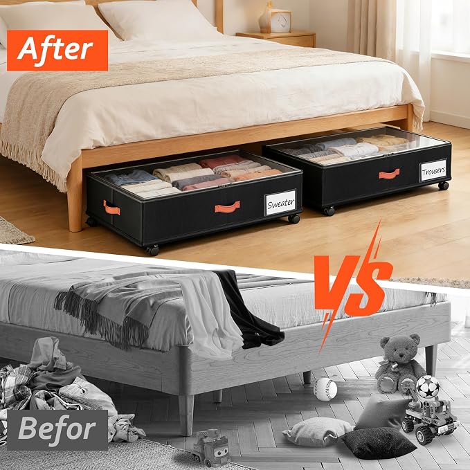 Under Bed Storage with Wheels 2-Pack, Under Bed Storage Containers 66L Clear - Image 4