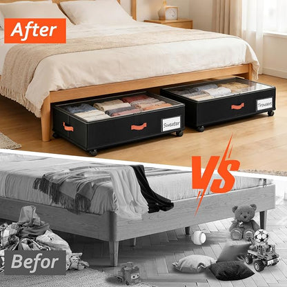Under Bed Storage with Wheels 2-Pack, Under Bed Storage Containers 66L Clear - Image 4