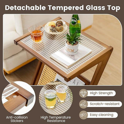 GOFLAME Rattan Side Table, Z-Shaped End Table - Image 5