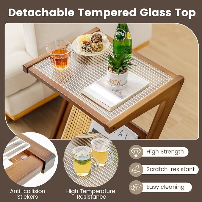 GOFLAME Rattan Side Table Set of 2, Z-Shaped End Table - Image 5