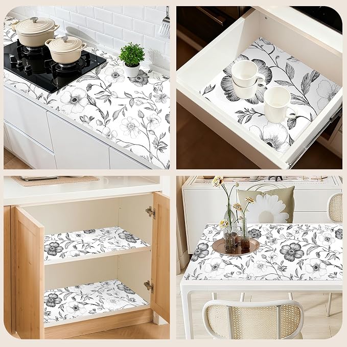 Drawer and Shelf Liner Black Flowers 17in x 30FT, Non Adhesive Anti-Slip Double - Image 9