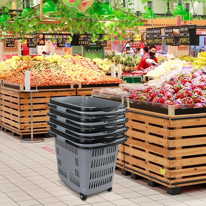 4 Pcs 50 L Plastic Rolling Shopping Basket - Image 7