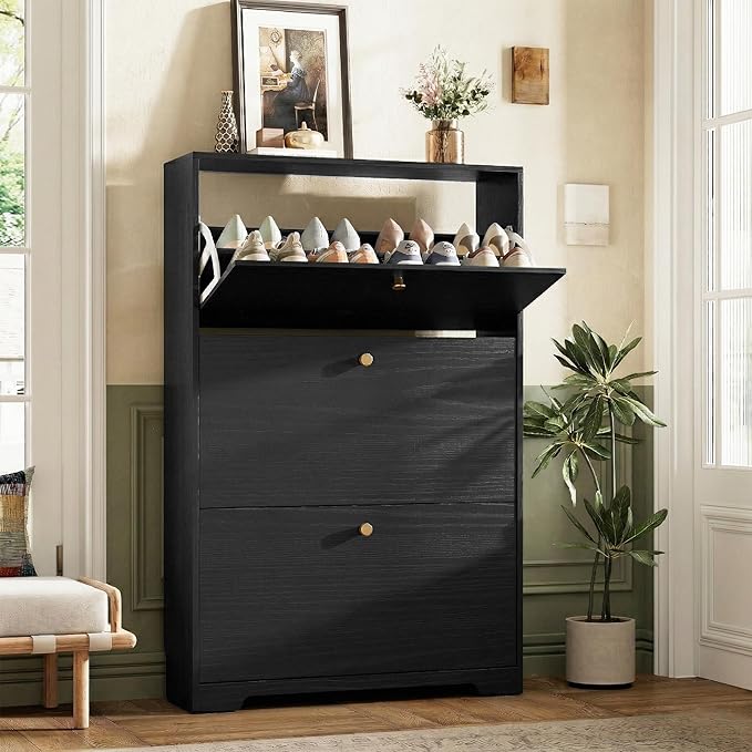 Nicetree Shoe Cabinet with 3 Flip Drawers, Narrow Shoe Organizer Cabinet by Nicetree