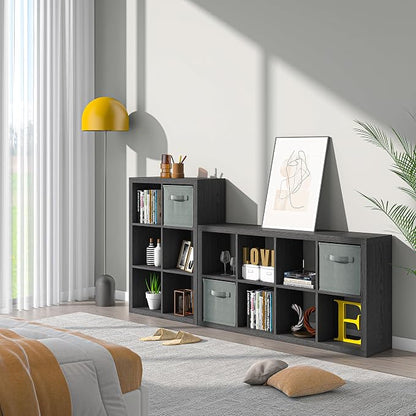 Bookshelf with Storage Bin, 6-Cube Storage Organizer, Modern Wood Open Bookcase - Image 4