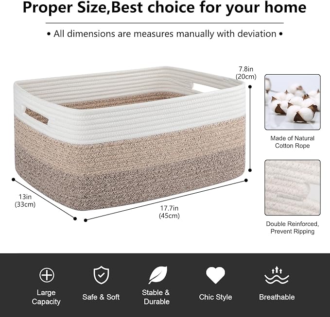 OIASKET Large Storage Basket for Organizing, Woven Rope Basket for Shelves - Image 2