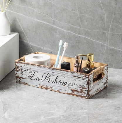 TIMRIS Farmhouse Distressed Wooden Storage Box, Rustic Bathroom Decor Box - Image 9