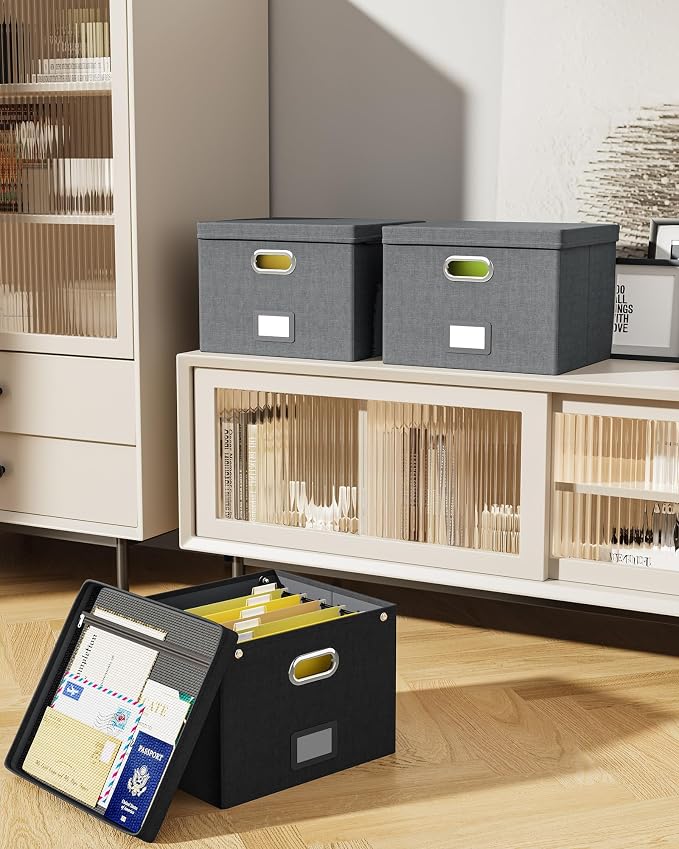 File Organizer Box with Lid, Large Hanging Filing Box with Mesh Pocket - Image 7