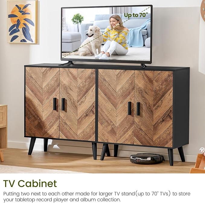 Iwell Storage Cabinet with 2 Shelves & Doors, Sideboard Buffet Cabinet with - Image 5