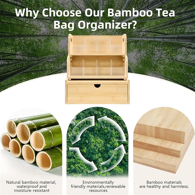 3-Layer Stackable Bamboo Tea Bag Organizer - Image 6