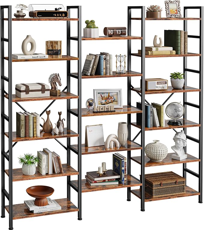 SUPERJARE Triple Bookshelf, Bookcase - Image 9