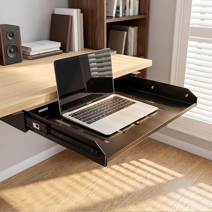 Under Desk Laptop Drawer with Air Vents, 16.3" x 12" Metal Pull Out Sliding - Image 4
