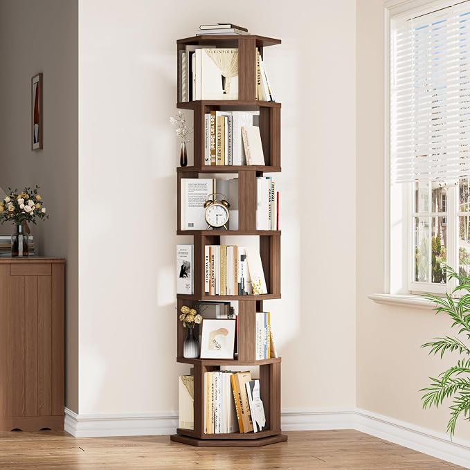 Rotating Bookshelf Tower, 6 Tier Solid Wood Spinning Rolling Book Shelf | - Image 8
