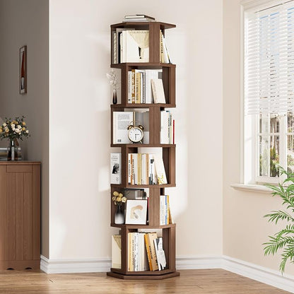Rotating Bookshelf Tower, 6 Tier Solid Wood Spinning Rolling Book Shelf | - Image 8