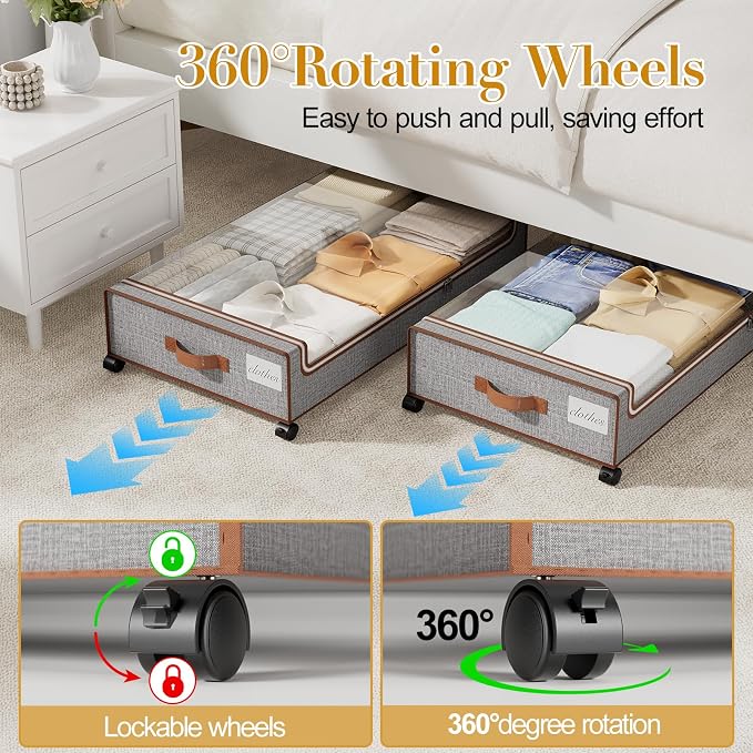 Yecaye Under Bed Storage with Wheels, 2 Pack Under the Bed Storage Containers - Image 3