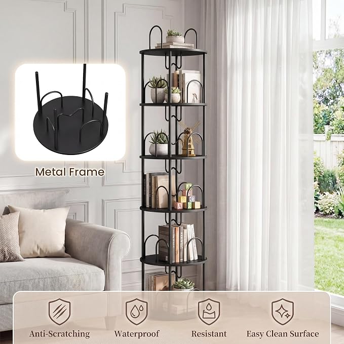 5 Tier Rotating Bookshelf, 360° Spinning Bookshelf Tower, Narrow Corner Book - Image 3