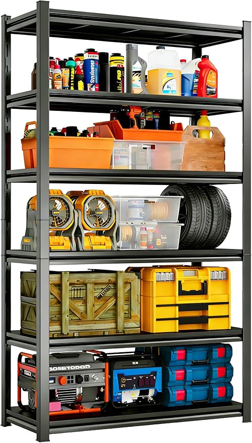 6Tier Storage Shelves Heavy Duty Adjustable Metal Garage Shelving Unit Rack by Ergonova