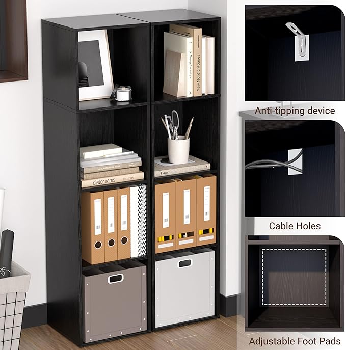 4 Cube Storage Organizer, 4 Tier Cube Low Bookcase Freestanding Storage Display - Image 6