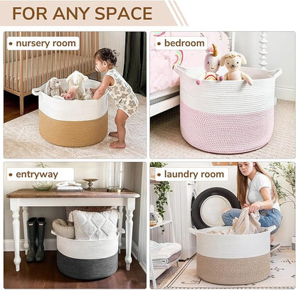 INDRESSME Large Laundry Basket, 21.7'' x 13.8'' Cotton Rope Blanket Basket - Image 5