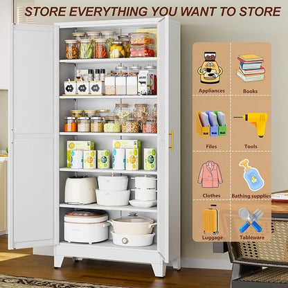 75" White Tall Metal Storage Cabinet - Image 5