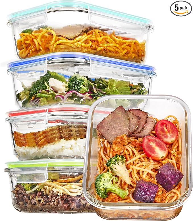 Vtopmart 5 Pack 35oz Glass Food Storage Containers by Vtopmart