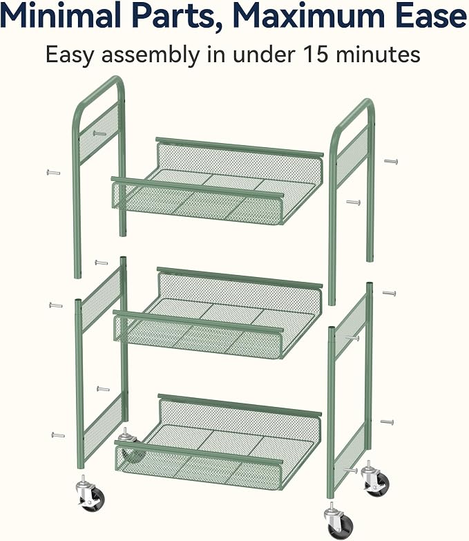 YASONIC 3 Tier Rolling Cart – Metal Utility Storage Carts - Image 6
