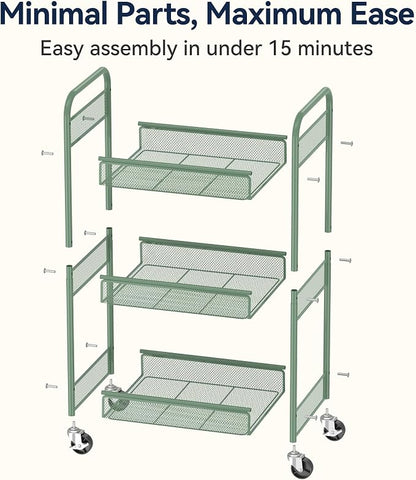 YASONIC 3 Tier Rolling Cart – Metal Utility Storage Carts - Image 6