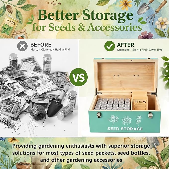 60 Slots Seed Storage Organizer, Bamboo Seed Saving Box - Image 5