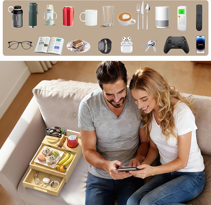 Couch Cup Holder, 7-in-1 Couch Caddy Tray, Sofa Side Table - Image 4