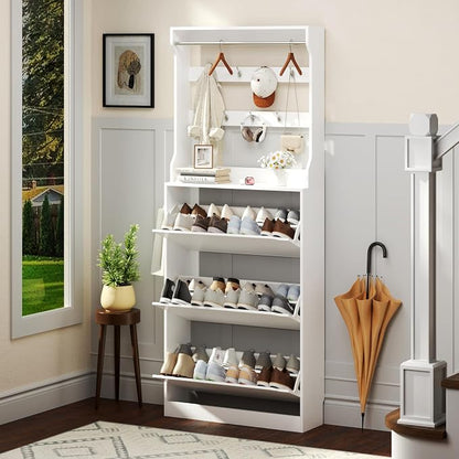 Shoe Cabinet for Entryway with 3 Flip Drawers, Narrow Hidden Slim Freestanding by Xixini