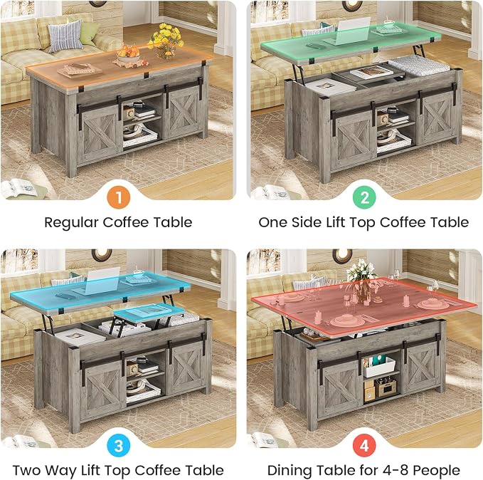 SEDETA Lift Top Coffee Table, 4 in 1 Multi-Function Convertible Coffee Tables - Image 4