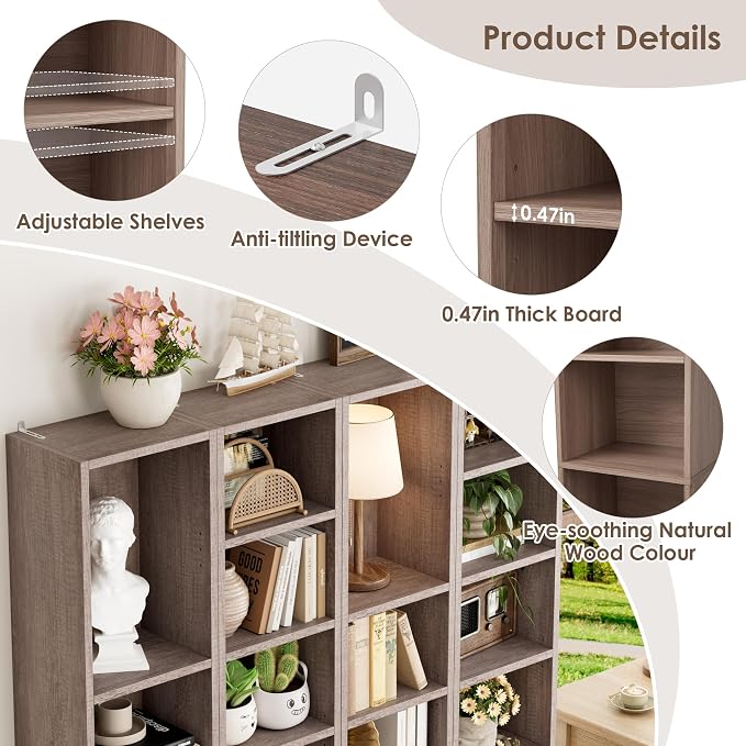FOTOSOK Bookshelf Bookcase 8-Tier Narrow Bookshelf Tall CD Media Tower Rack | - Image 7