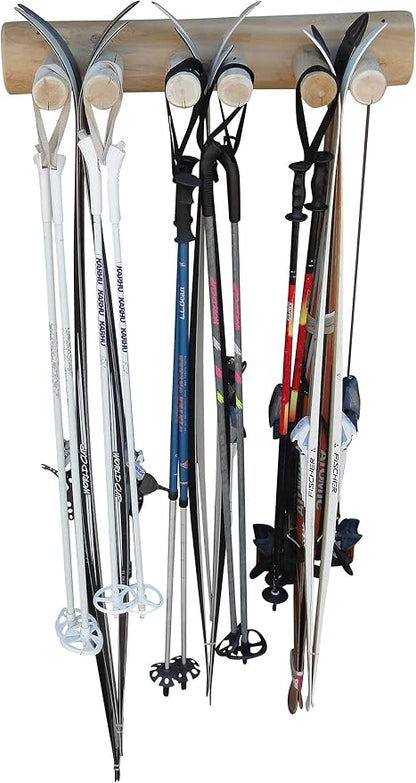 6-Place Log Ski Rack Wall Mount, Indoor Ski Storage Rack - Image 6